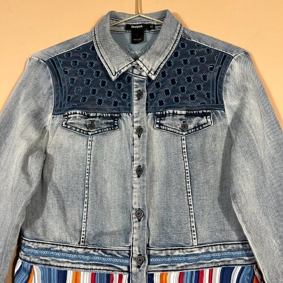 Desigual Denim Women's Front Button Striped High/Low Dress Size 10 - Picture 4 of 12